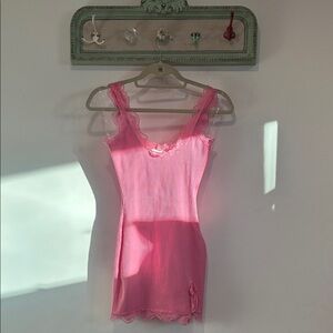 New Pink dolls kill Lace Trim ribbed knit Mini cami Dress small nwot